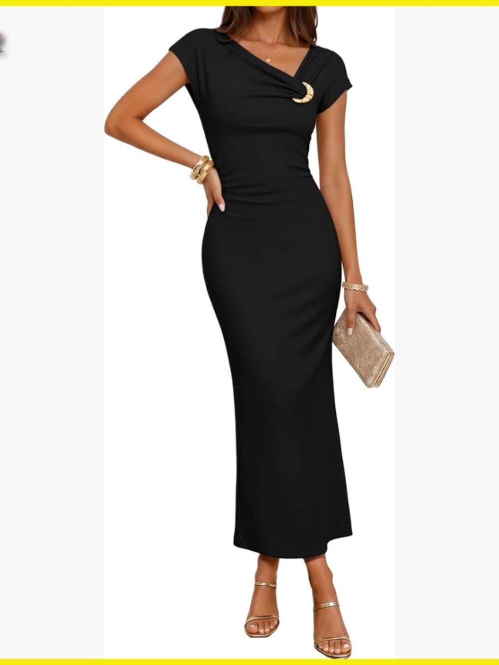 Asymmetrical Ruched Bodycon Midi Dress Elegant Formal Cocktail Party Wear